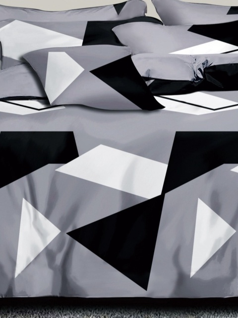Collection World Pościel bawełniana szara geometryczne wzory styl minimalistyczny 160x200 cm komplet 3-częściowy M1986