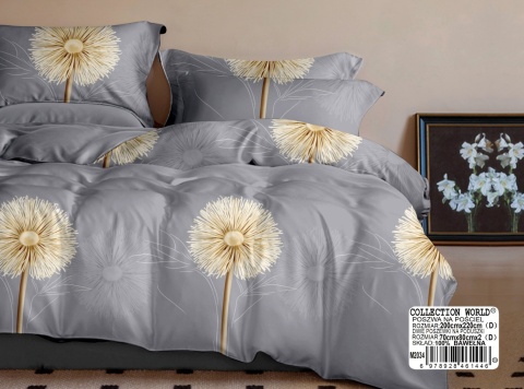 Collection World Pościel bawełniana dmuchawce szara elegancka 160x200 cm komplet pościeli 3-częściowy M2034