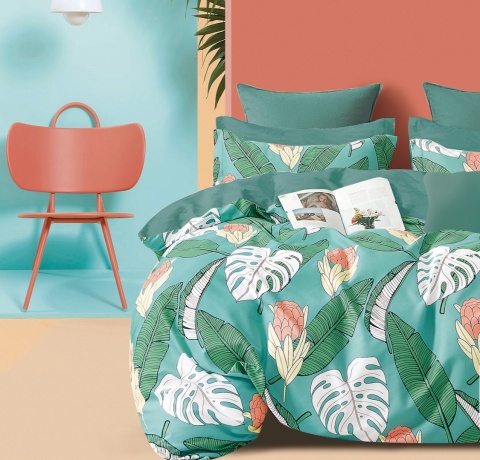 Collection World Pościel bawełniana zielona liście tropikalne monstera nowoczesna 160x200 cm komplet pościeli 3-częściowy M1467