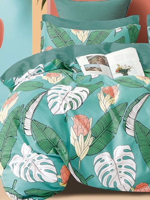 Collection World Pościel bawełniana zielona liście tropikalne monstera nowoczesna 160x200 cm komplet pościeli 3-częściowy M1467