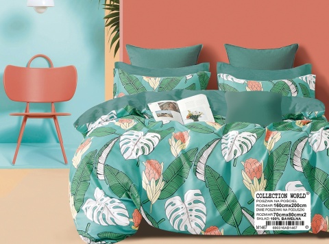 Collection World Pościel bawełniana zielona liście tropikalne monstera nowoczesna 160x200 cm komplet pościeli 3-częściowy M1467
