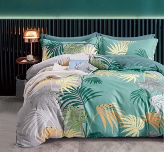 Collection World Pościel bawełniana liście tropikalne zielona nowoczesna 200x220 cm komplet 3-częściowy M1595