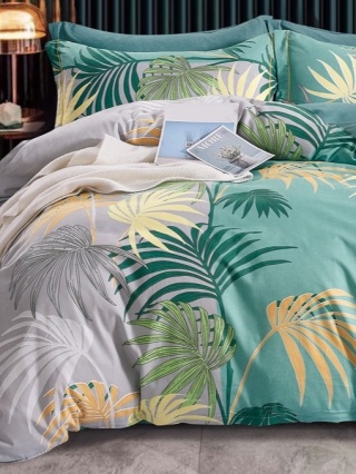 Collection World Pościel bawełniana liście tropikalne zielona nowoczesna 200x220 cm komplet 3-częściowy M1595