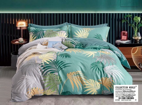 Collection World Pościel bawełniana liście tropikalne zielona nowoczesna 200x220 cm komplet 3-częściowy M1595