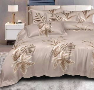 Collection World Pościel bawełniana liście tropikalne beżowa stylowa 200x220 cm komplet pościeli 3-częściowy M2042