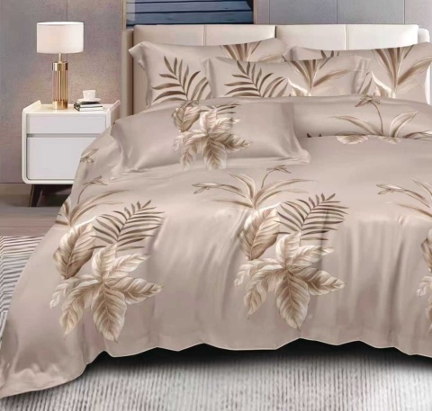 Collection World Pościel bawełniana liście tropikalne beżowa stylowa 200x220 cm komplet pościeli 3-częściowy M2042
