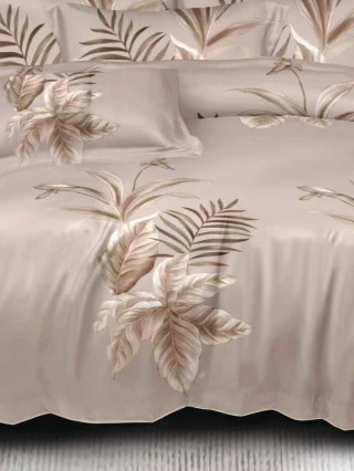 Collection World Pościel bawełniana liście tropikalne beżowa stylowa 200x220 cm komplet pościeli 3-częściowy M2042