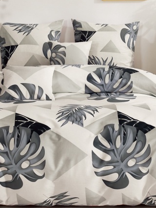 Collection World Pościel bawełniana liście monstera geometryczny wzór 140x200 komplet 2-częściowy #M1898